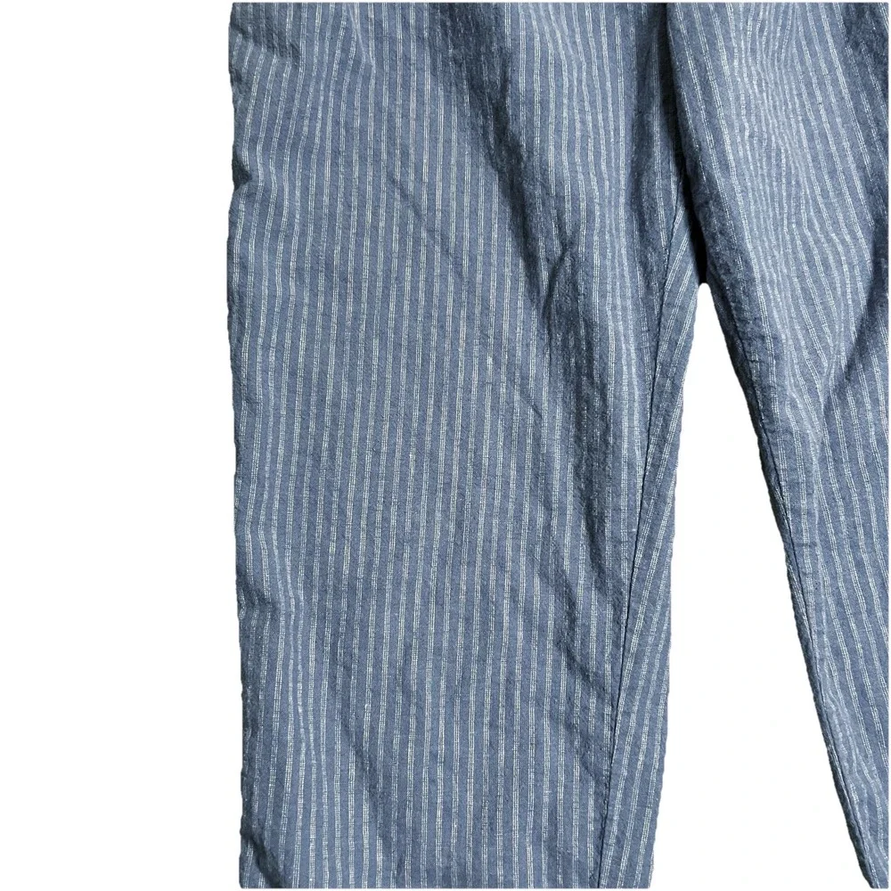 Sundance Amelia Trouser Pants Womens‎ 8 Linen Blend Pleated Pinstripe Blue Beige